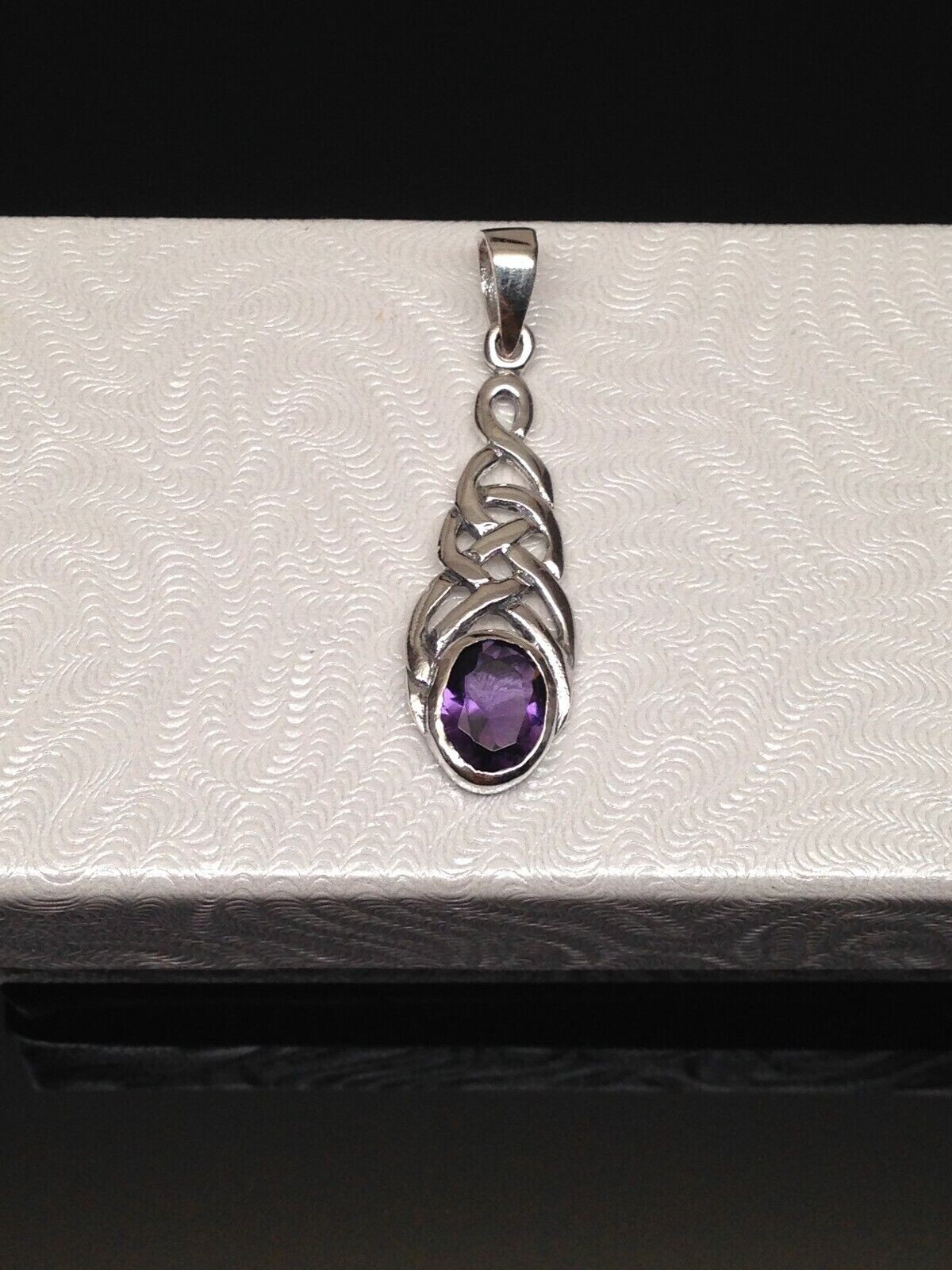 925 Sterling Silver Celtic Knot Purple CZ Pendant Women 26mm(1.02″)/34mm(1.34″)
