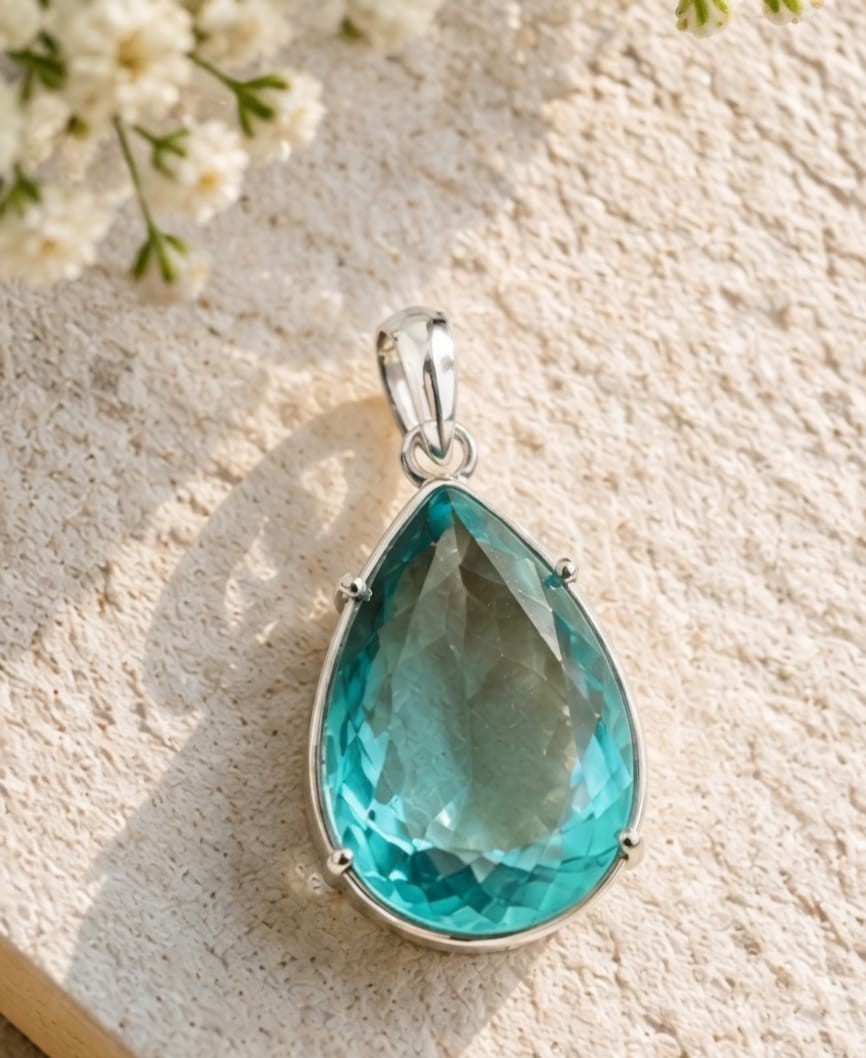 Certified 60 Ct Aquamarine Pendant Sterling Silver Pear Cut A+ Gemstone Jewelry