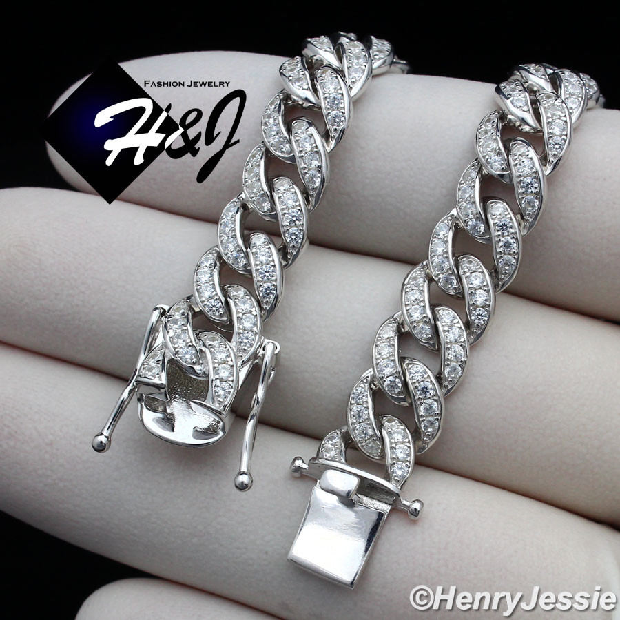 7.5″-11″MEN SOLID 925 STERLING SILVER 8MM ICY CZ MIAMI CUBAN CURB BRACELET*SN11