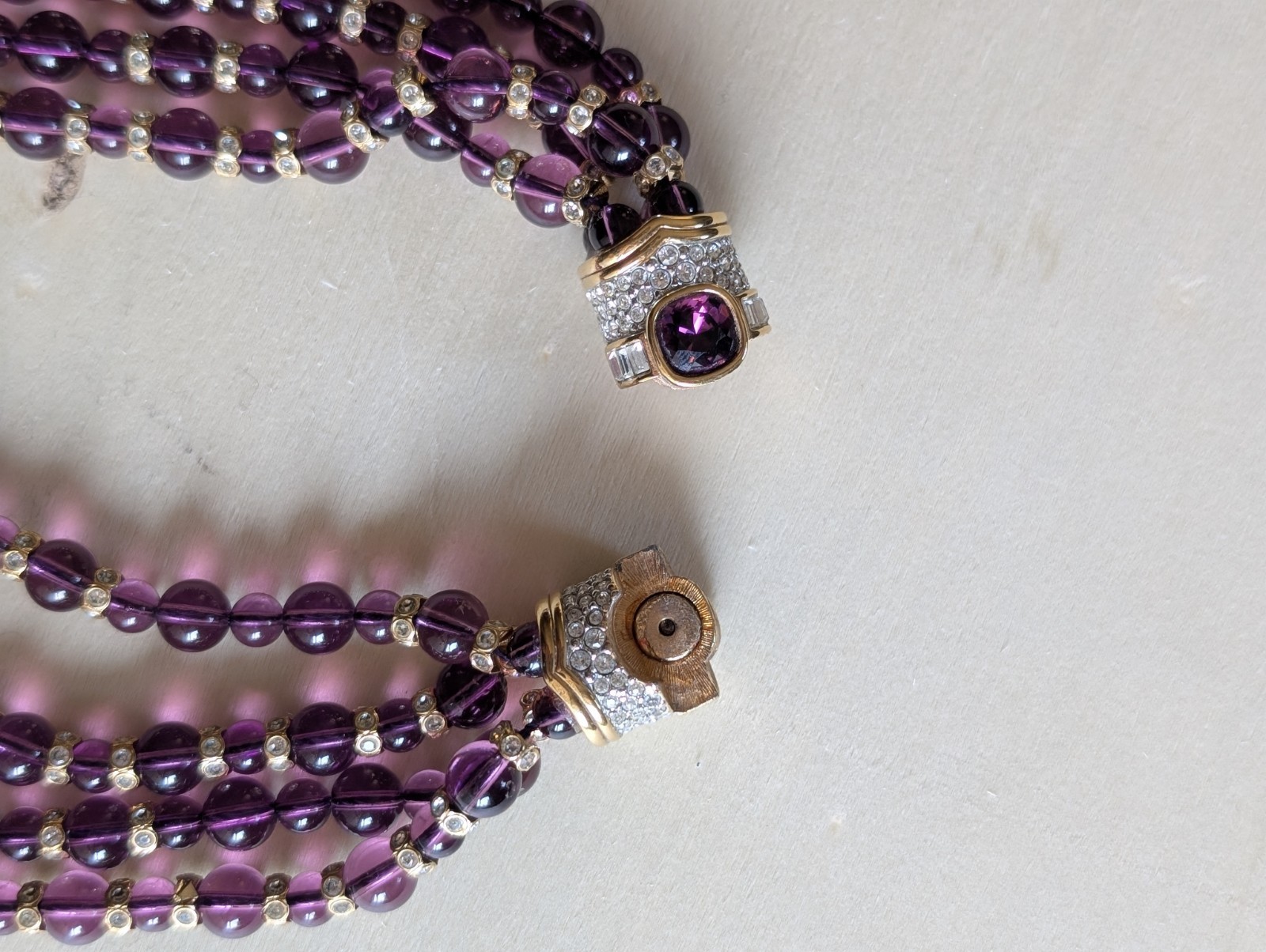 Multi-Strand Purple Round Glass Beaded Necklace with Magnetic Clasp