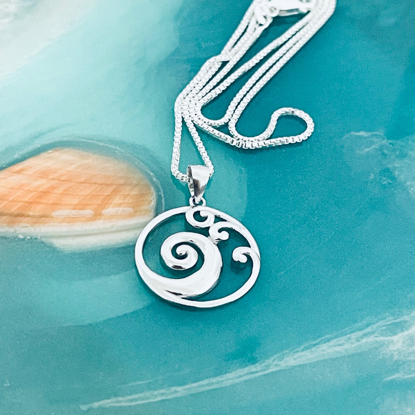 Sterling Silver Round Waves Necklace, Silver Necklaces, Ocean Wave Necklace