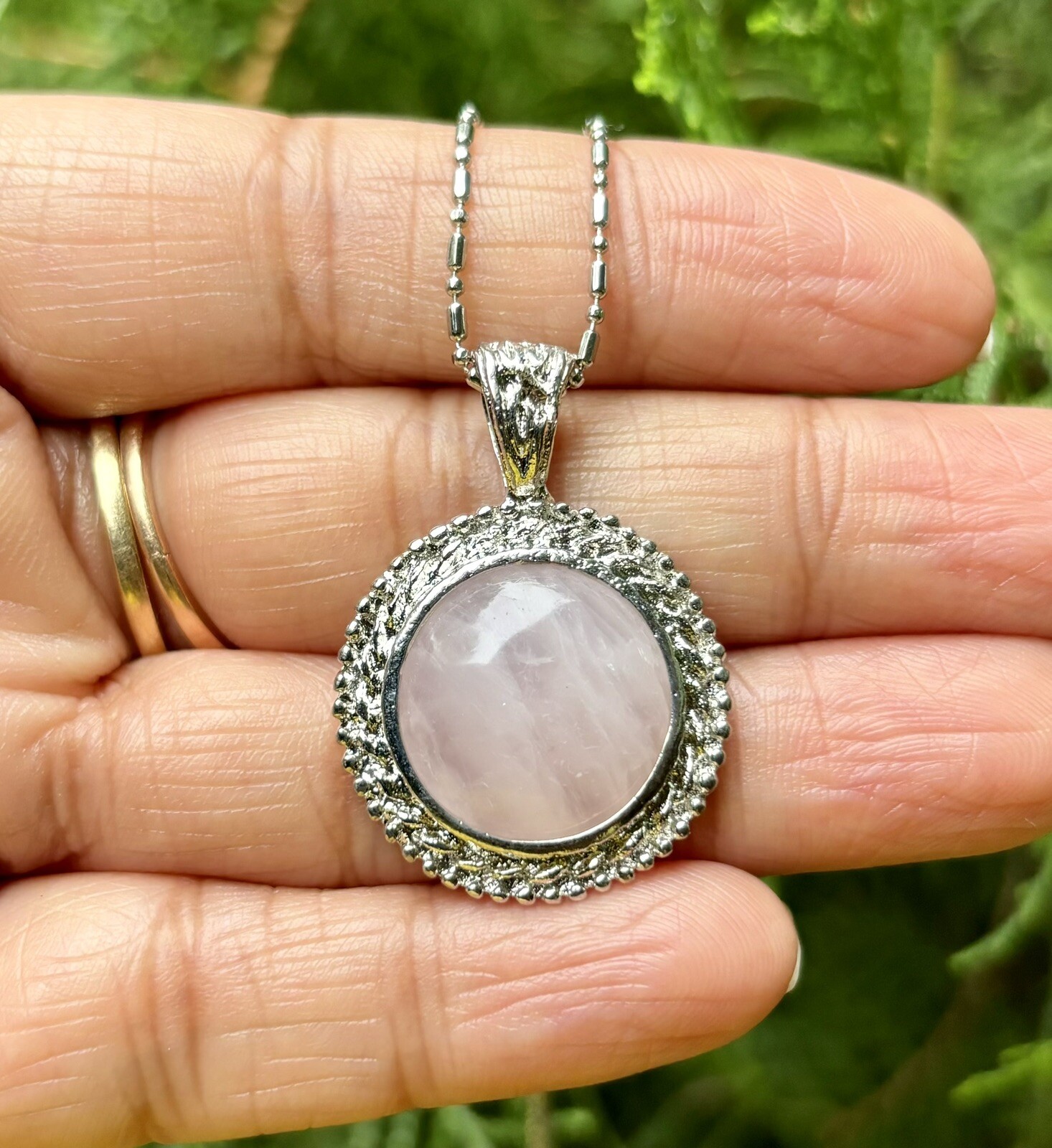 White Gold Filled Pink Rose Quartz Fashion Pendant Locket FREE ASSORTED CHAIN #4