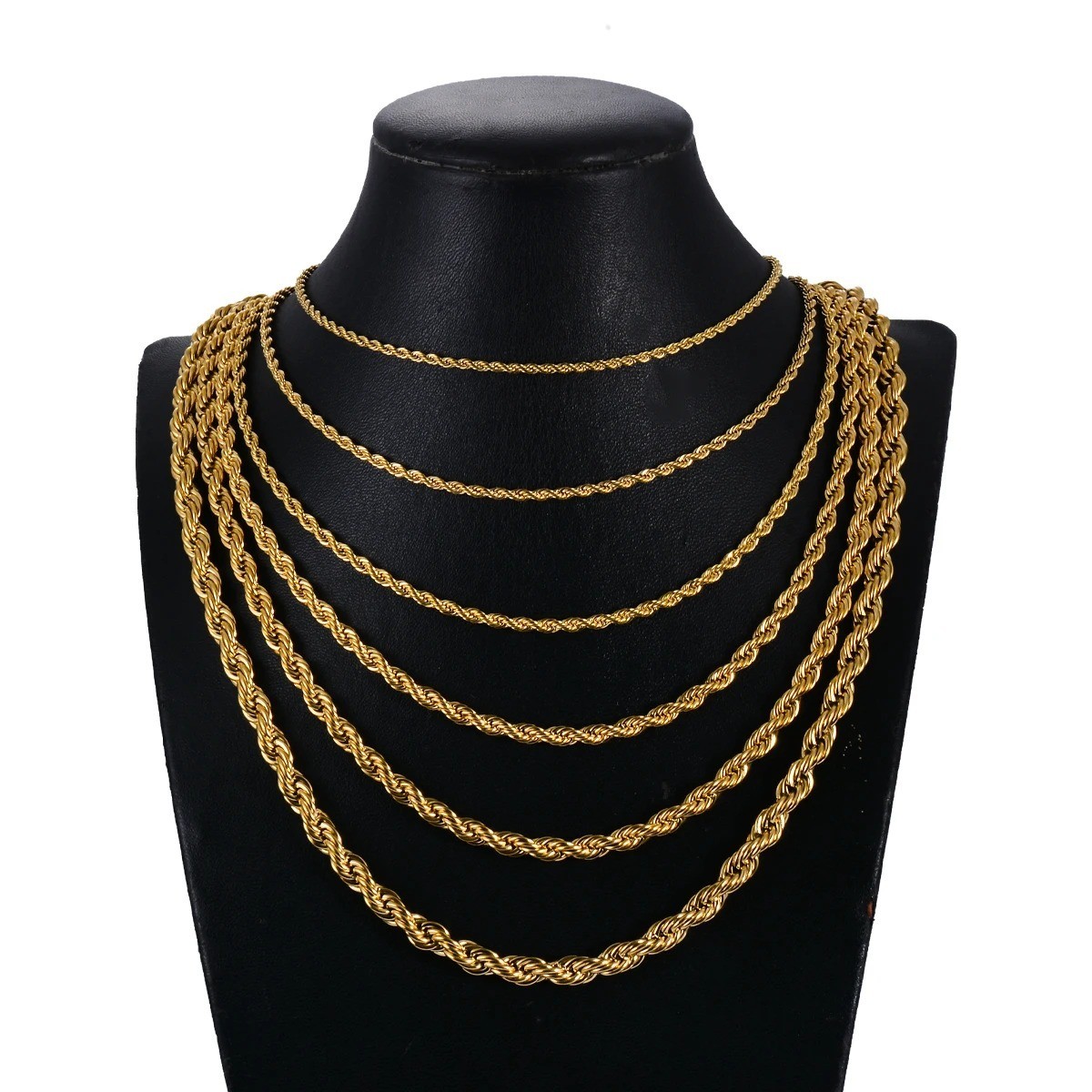 2.5-6mm Twisted Rope Chain Gold Plated Stainless Steel Link Necklace Christmas