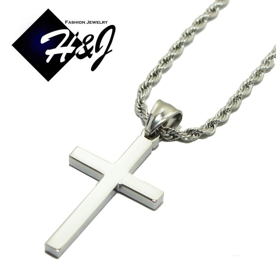 20″24″30″Stainless Steel 2.5mm Silver Smooth Rope Chain Necklace Cross Pendant*P