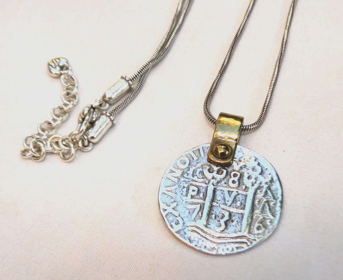 Brighton Doubloon Roman Coin Silver, gold & Red Crystal Pendant Necklace