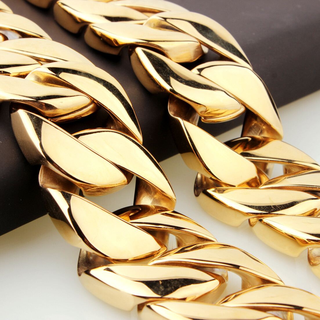 Heavy Stainless Steel 18K Gold Plated Curb Cuban Chain Necklace Men Cool Jewelry