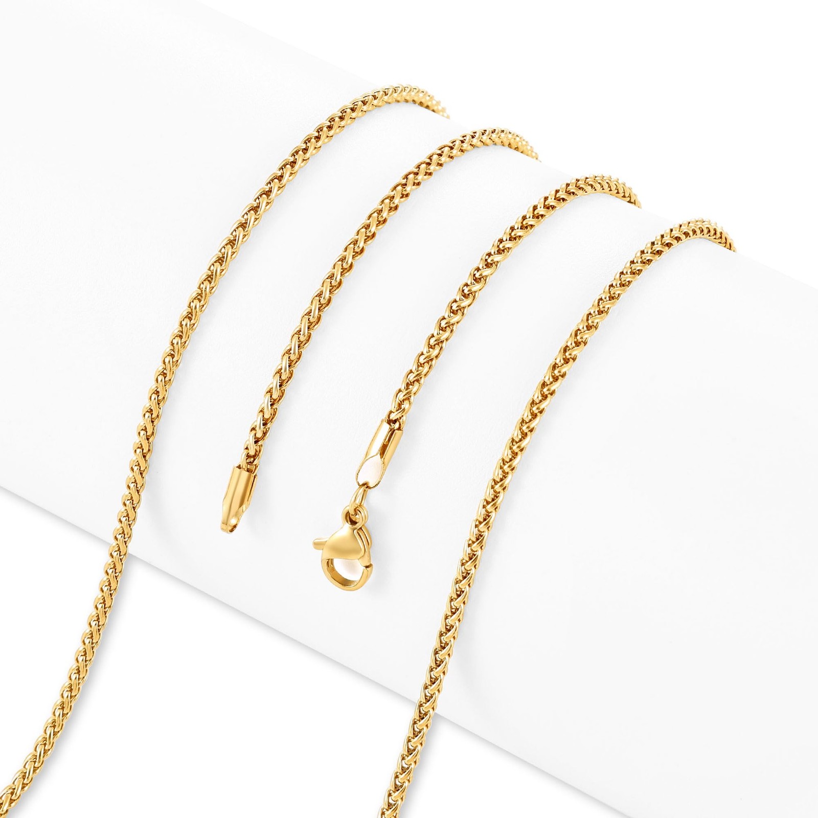 14K Gold Plated Wheat Chain Necklace for Men, 2mm 14K Gold Plated Stainless S…