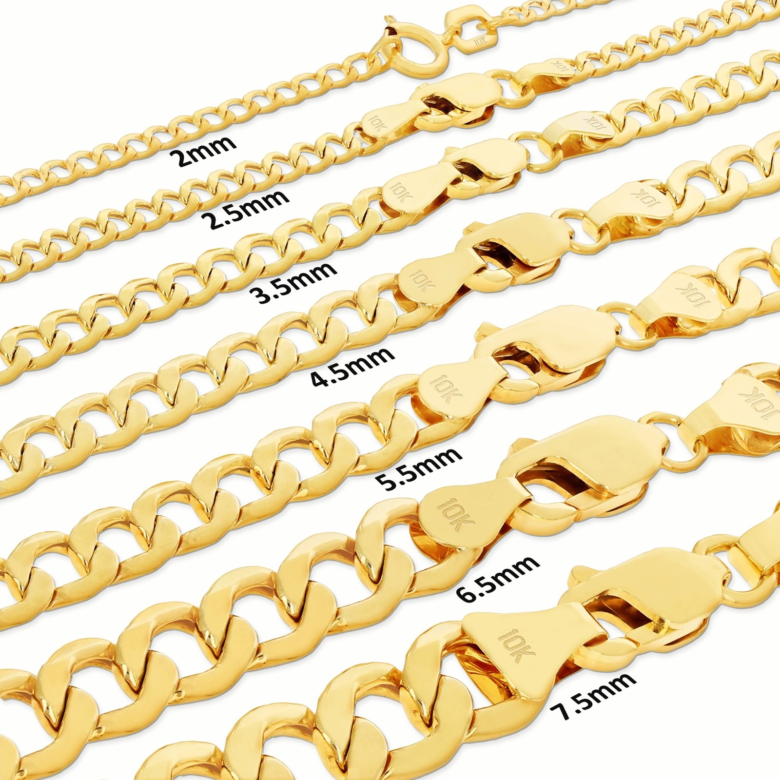 10K Yellow Gold 2.5mm-7.5mm Cuban Curb Link Chain Bracelet Mens Womens 7″ – 9″
