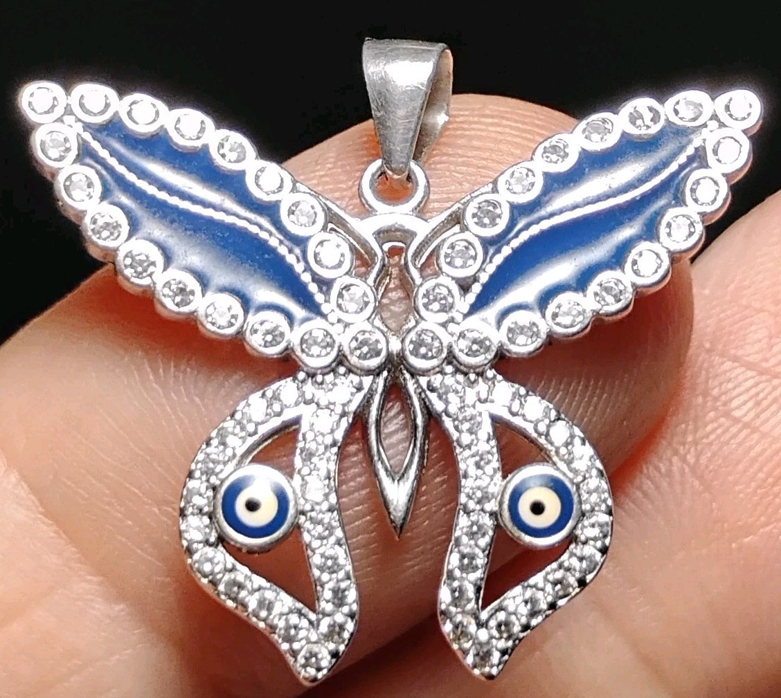 Sterling Silver 925 Butterfly CZ Rhodium Plated Pendant