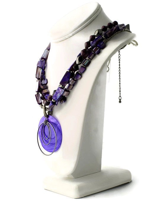 a.n.a AMY Purple Iridescent Beaded Shell Multi Strand Necklace NWT 18-21″