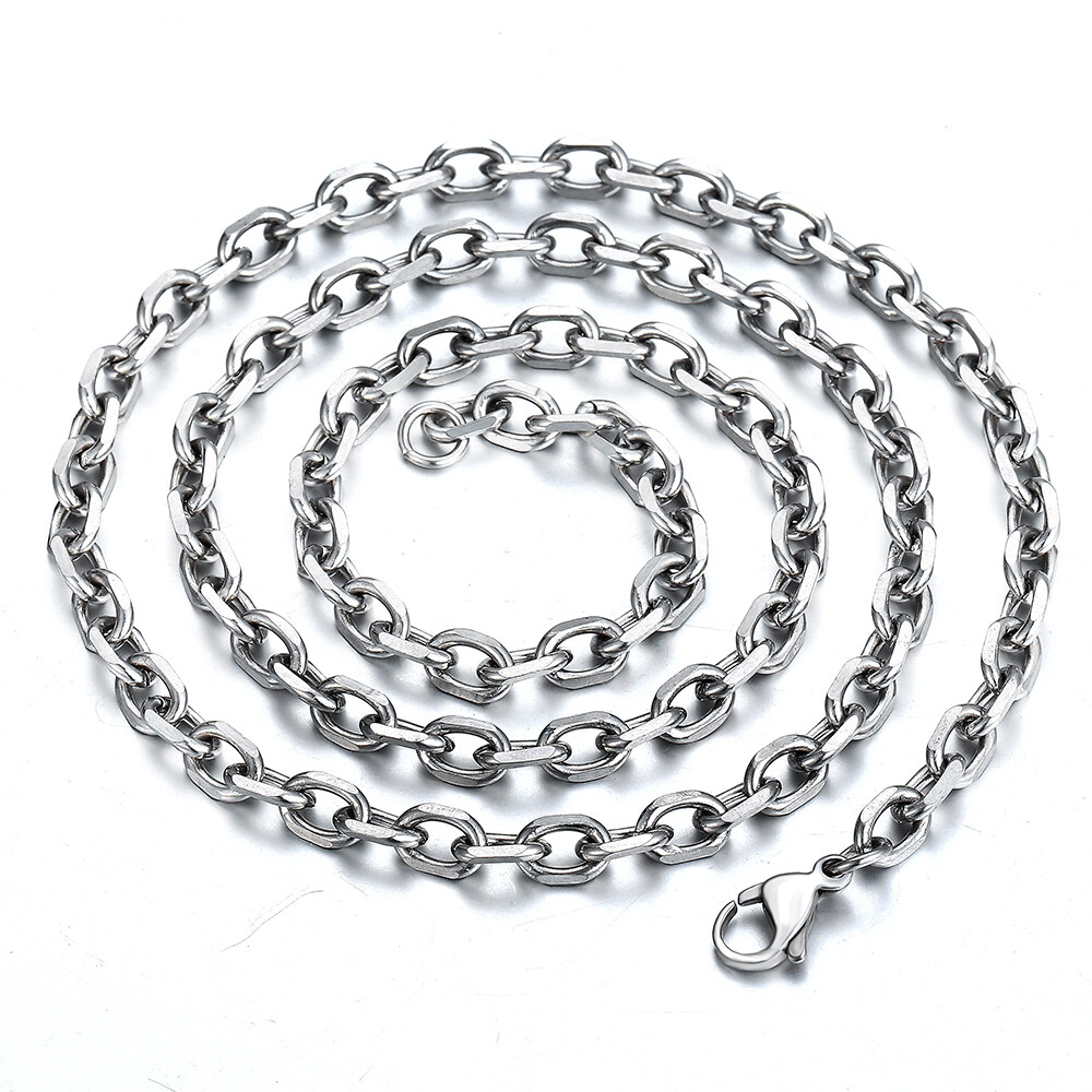 5mm Mens Cable Rolo Link Necklace Stainless Steel Silver Tone Chain 26 inch