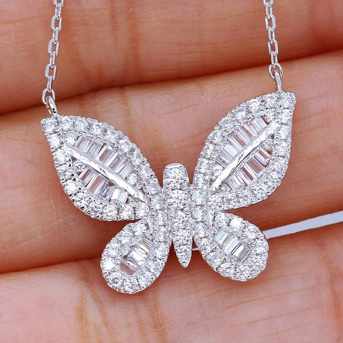 Gorgeous Butterfly Pendant 14k White Gold Plated Women Simulated Diamond Jewelry