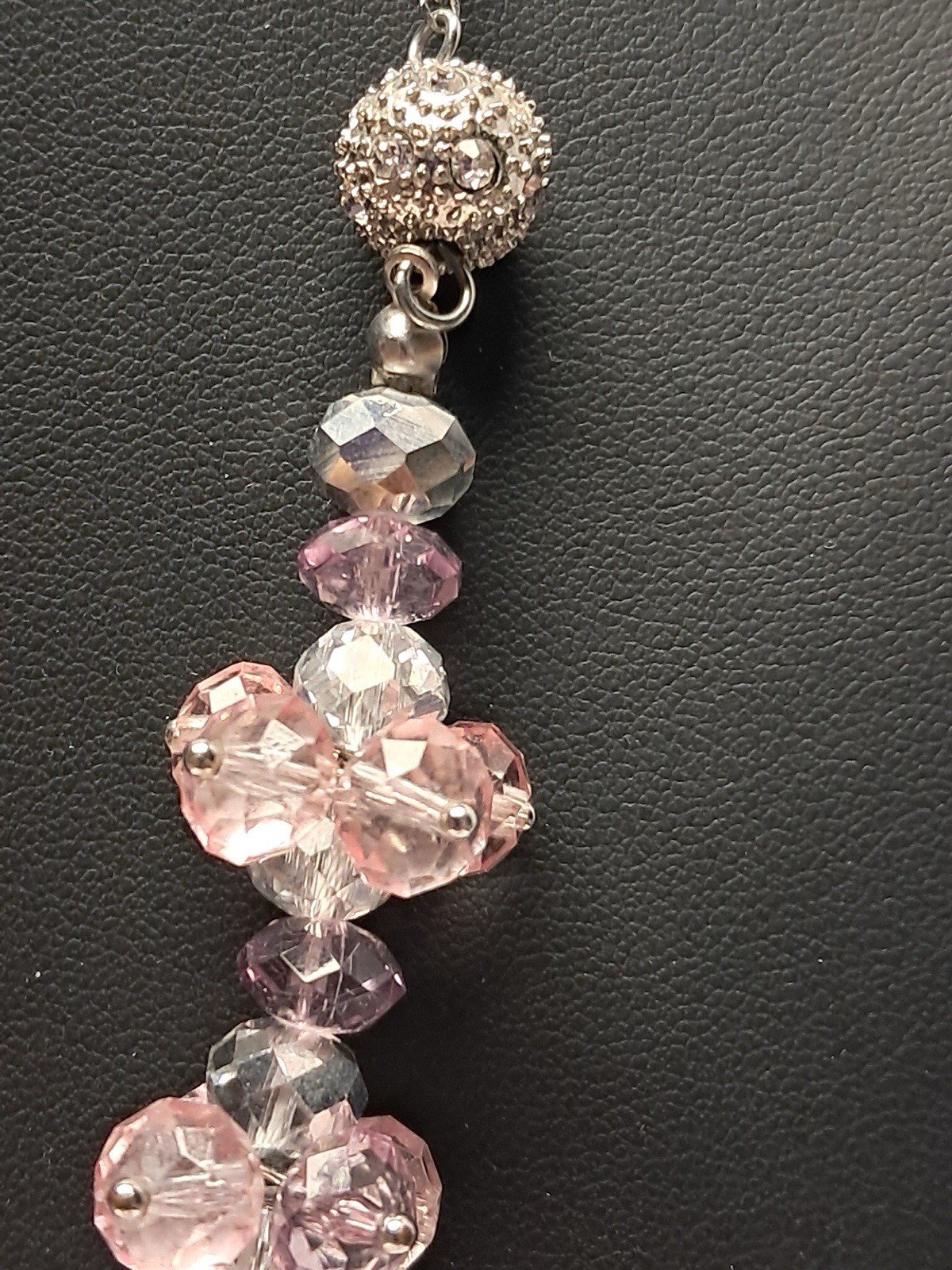 Signed NY Pink Crystal Beaded Statement Necklace Silver Tone Adjustable