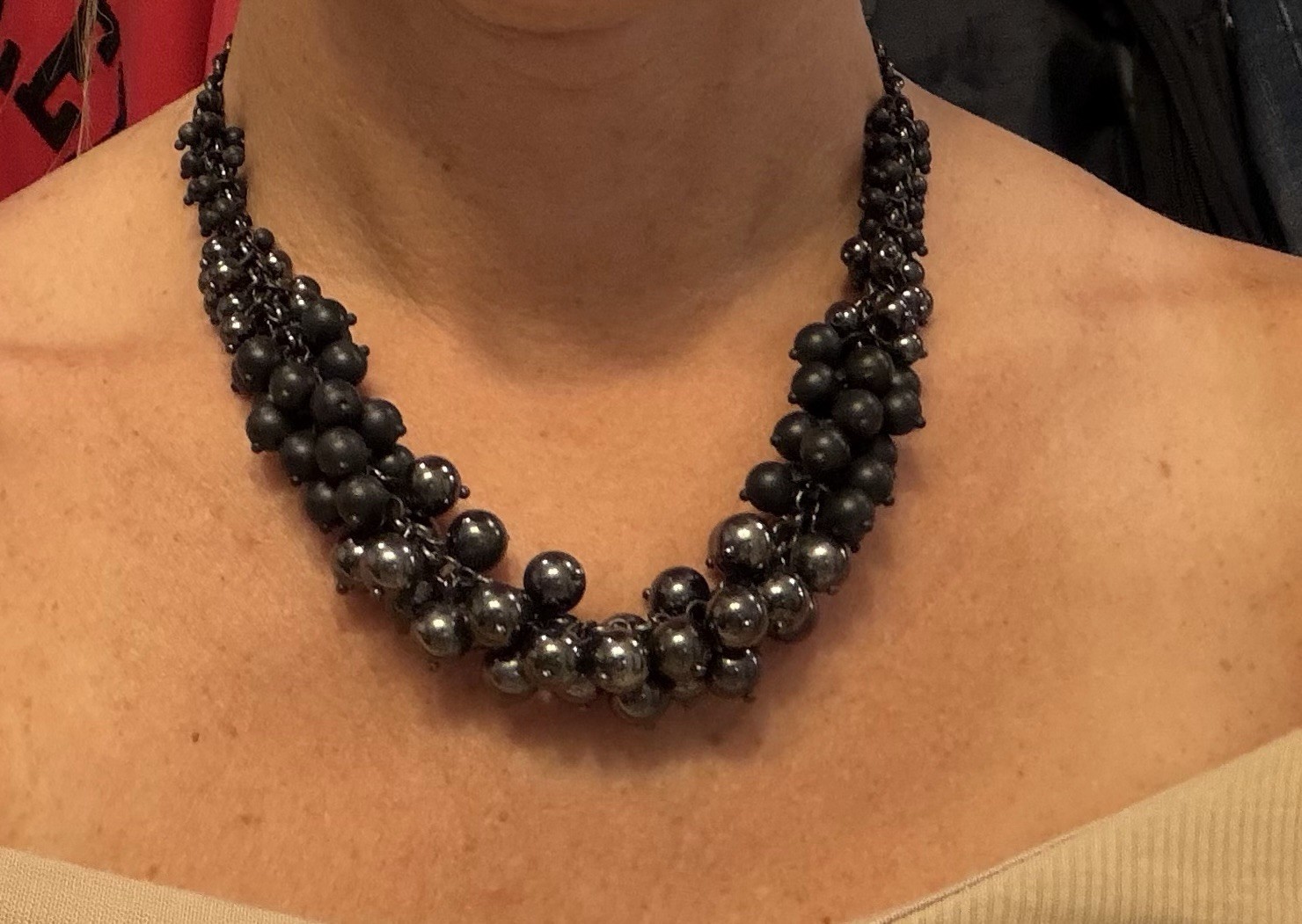 Lia Sophia Black & Gray Multi-Strand Beaded Statement Necklace Ball/Bead Chain