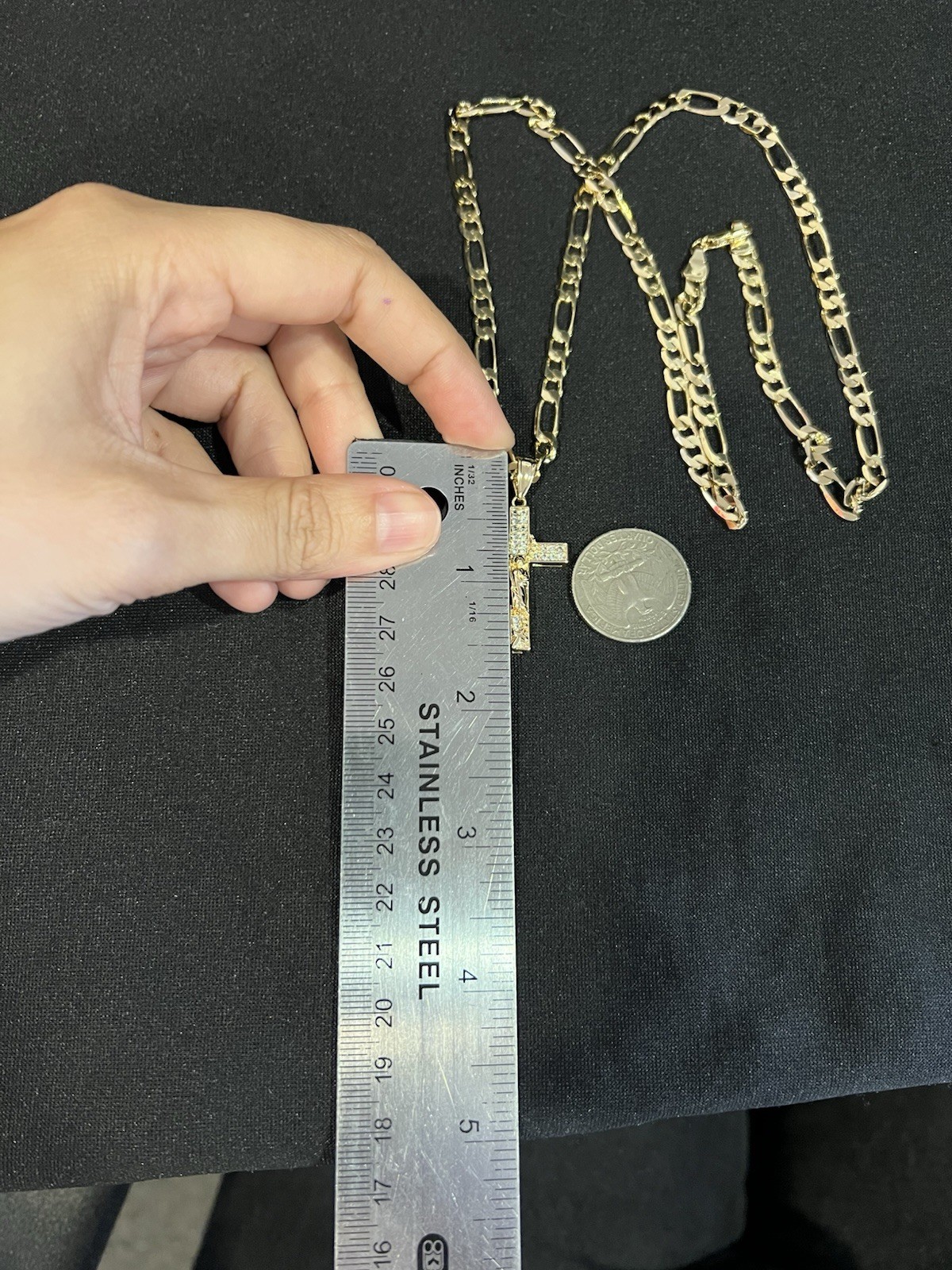 Gold PLATE Mens Boys Girls Womens San Judas St Jude Cross Pendant & Figaro Chain