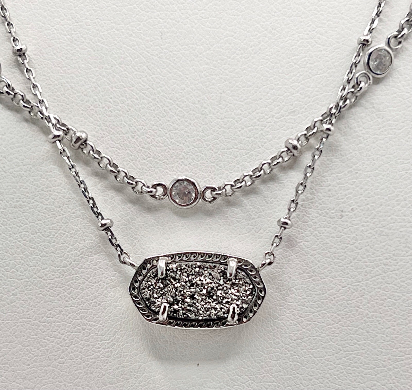 KENDRA SCOTT Silver Chunky Stone /Crystal Multi-strand Layered Necklace 18”-20”