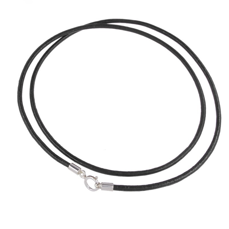 Sterling Silver Round Genuine Leather Cord Necklace w/ Spring Ring Clasp