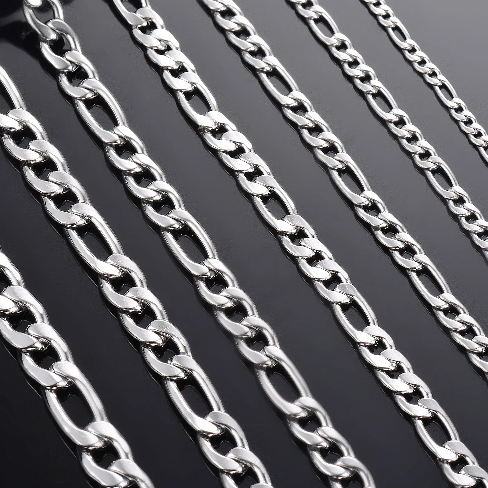 Silver Figaro Chain Necklace Men Women Cuban Link Necklaces Lobster Clasp Gift