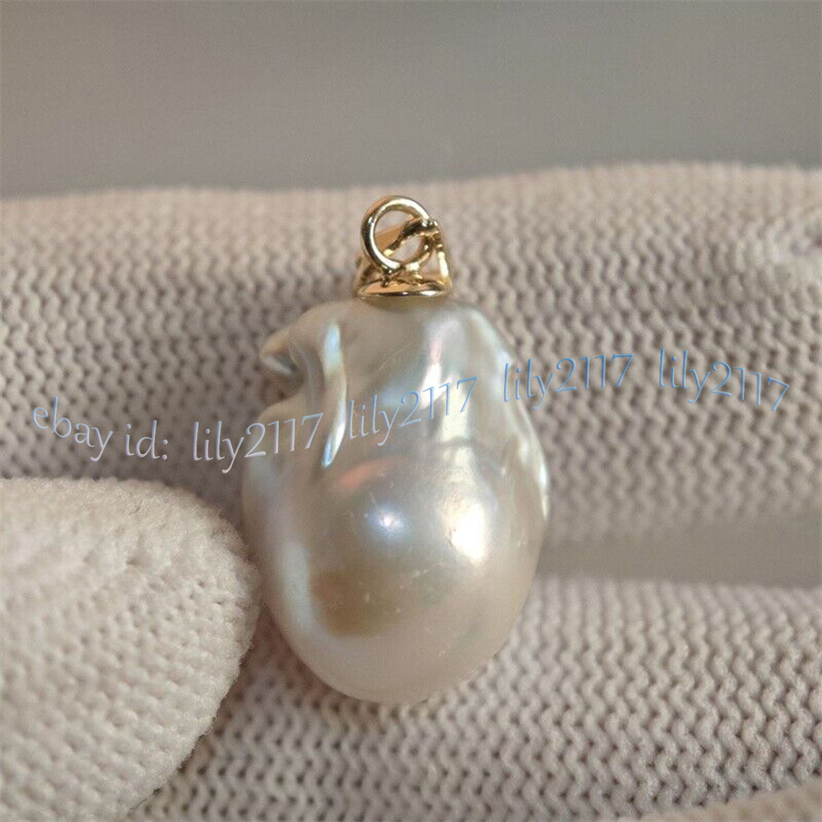 Huge 16-25mm Natural White South Sea Baroque Keshi Pearl Pendant 14K Yellow Gold