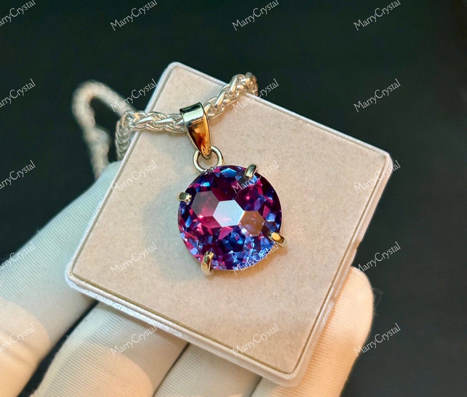 32 Ct Alexandrite GS Silver Pendant Necklace | Color Change Crystal