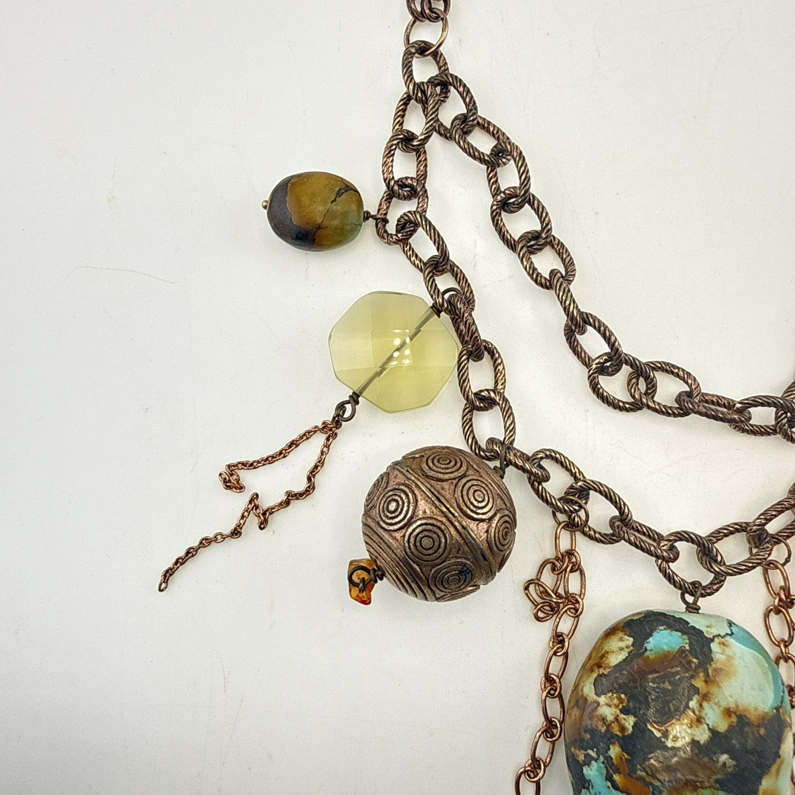Deb Guyot Necklace Turquoise Chunky Bronze Boho Mixed Metals Artisan Southwest