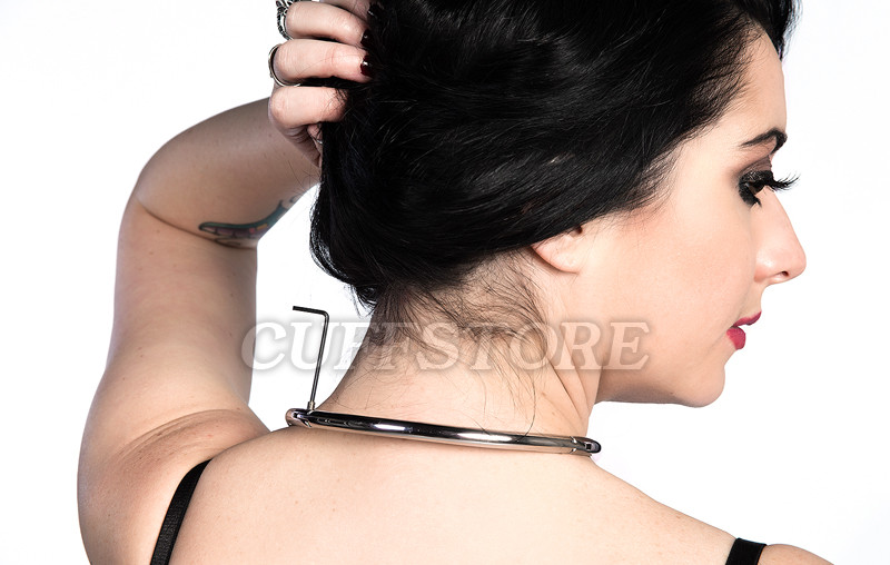 19″ Petite 6mm Curved Stainless Steel Jewelry Bondage Collar with Single Ring