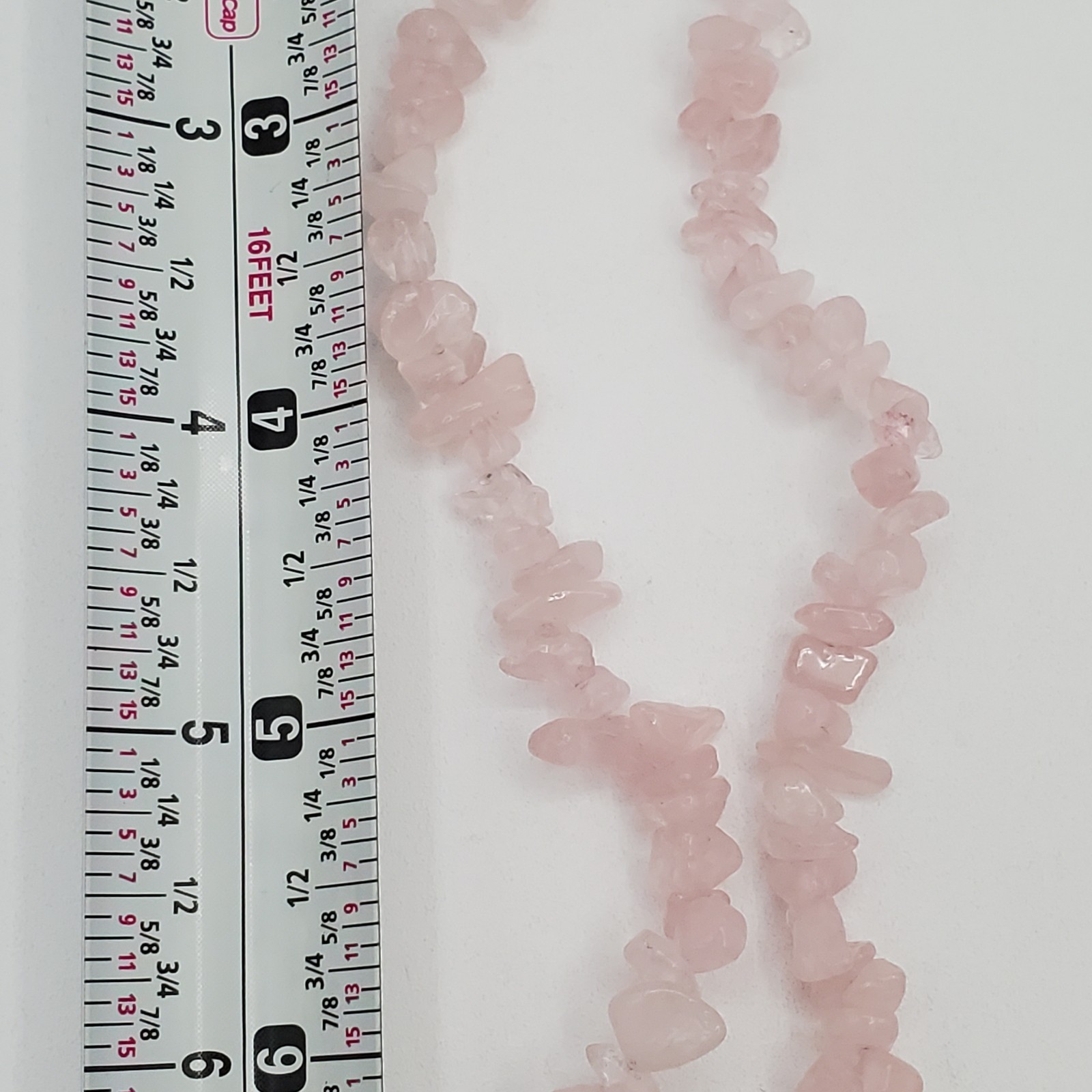 Rose Quartz Gemstone Chip Bead Necklace 23in Pale Pink Stones Magnetic Clasp VTG