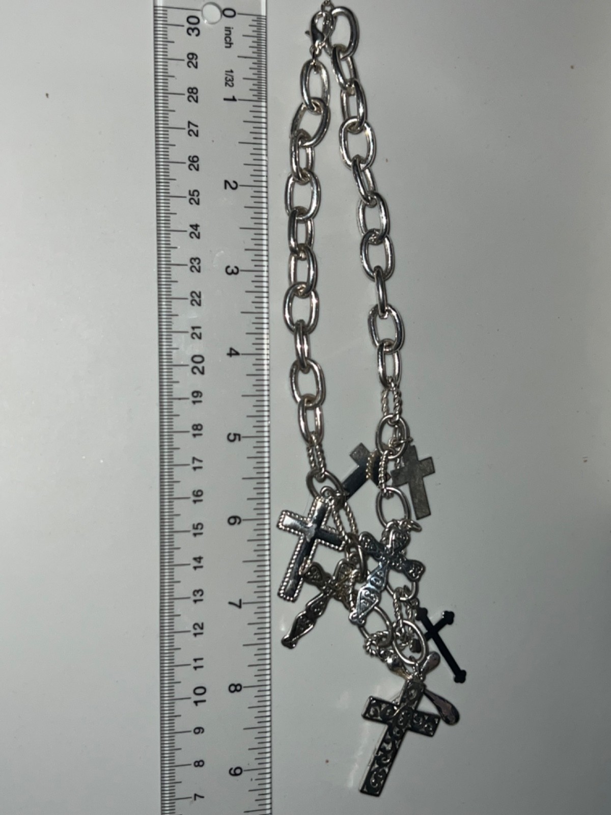 Silver-tone Various Cross Pendant Charms Chain-link Necklace