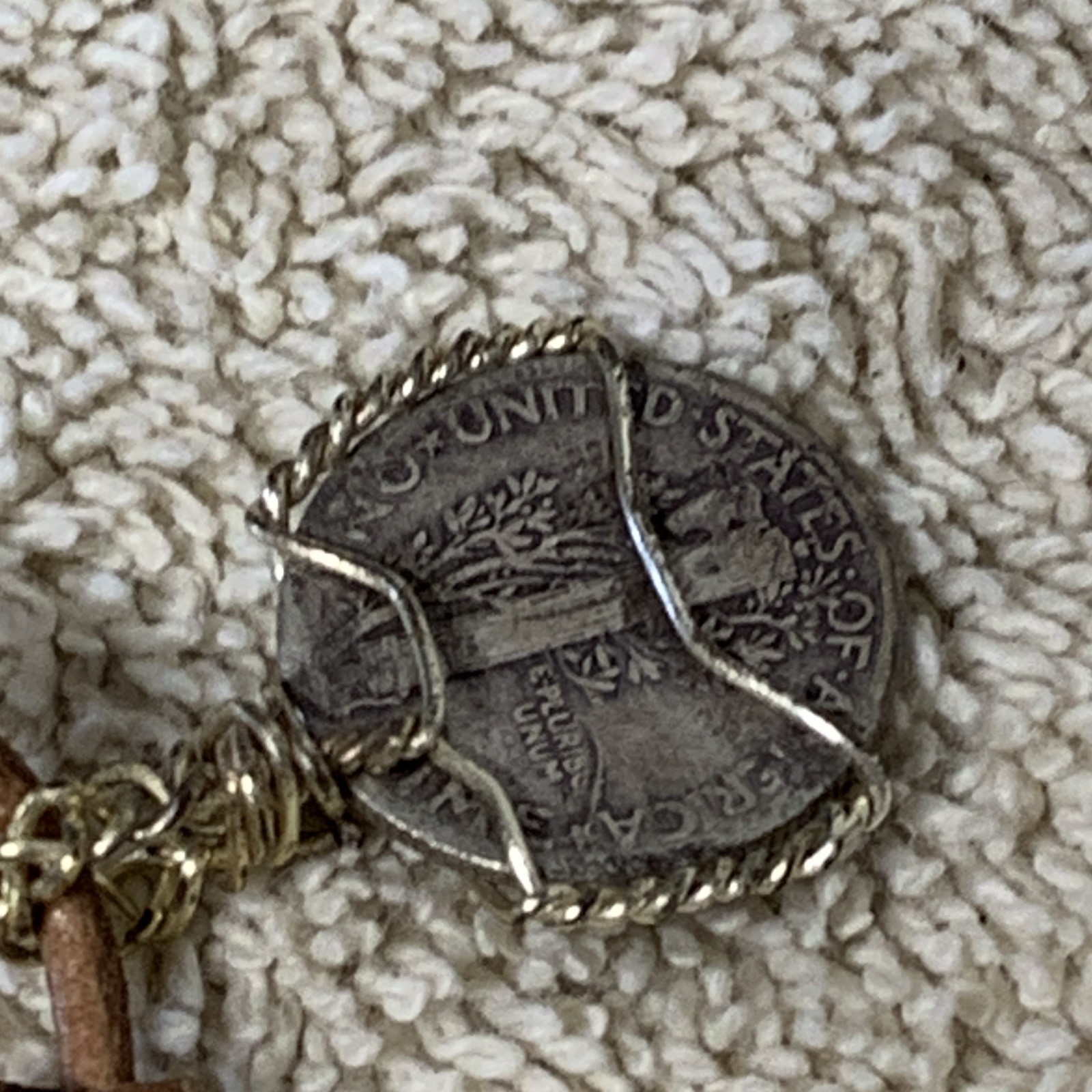 Wire Wrapped United States One Dime Coin Pendant Necklace Brown Leather Cord
