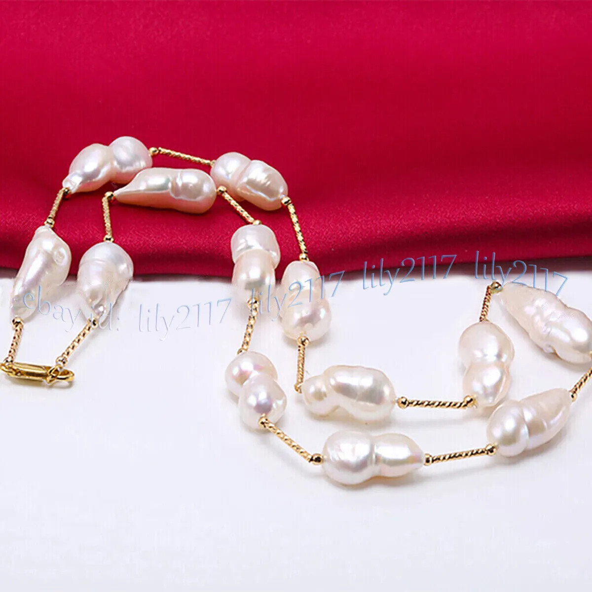10-18mm Real Natural White Freshwater Baroque Double Pearl Beads Necklace 18-36′