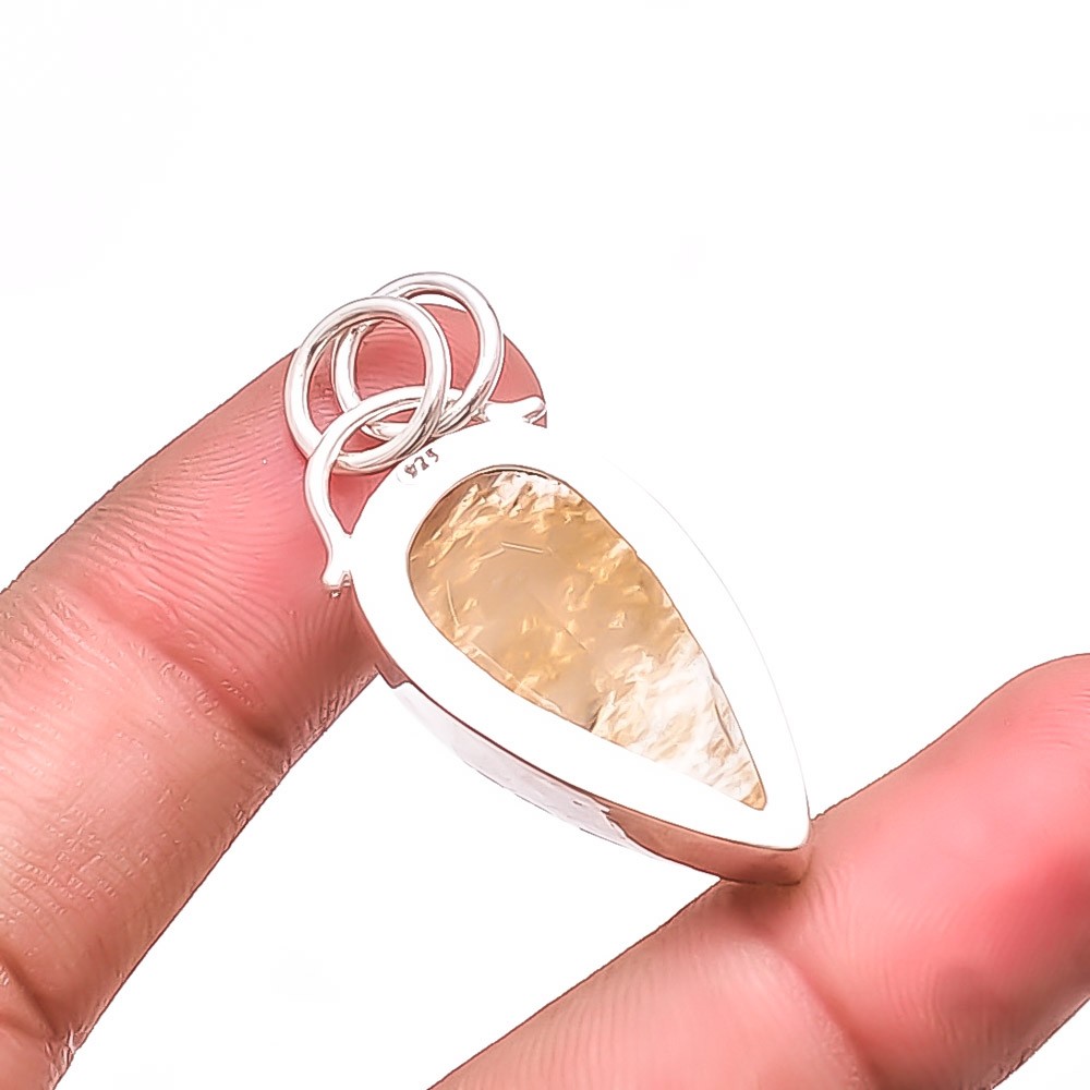Golden Rutilated Quartz – Brazil 925 Sterling Silver Handmade Pendant 1.48″ Su46