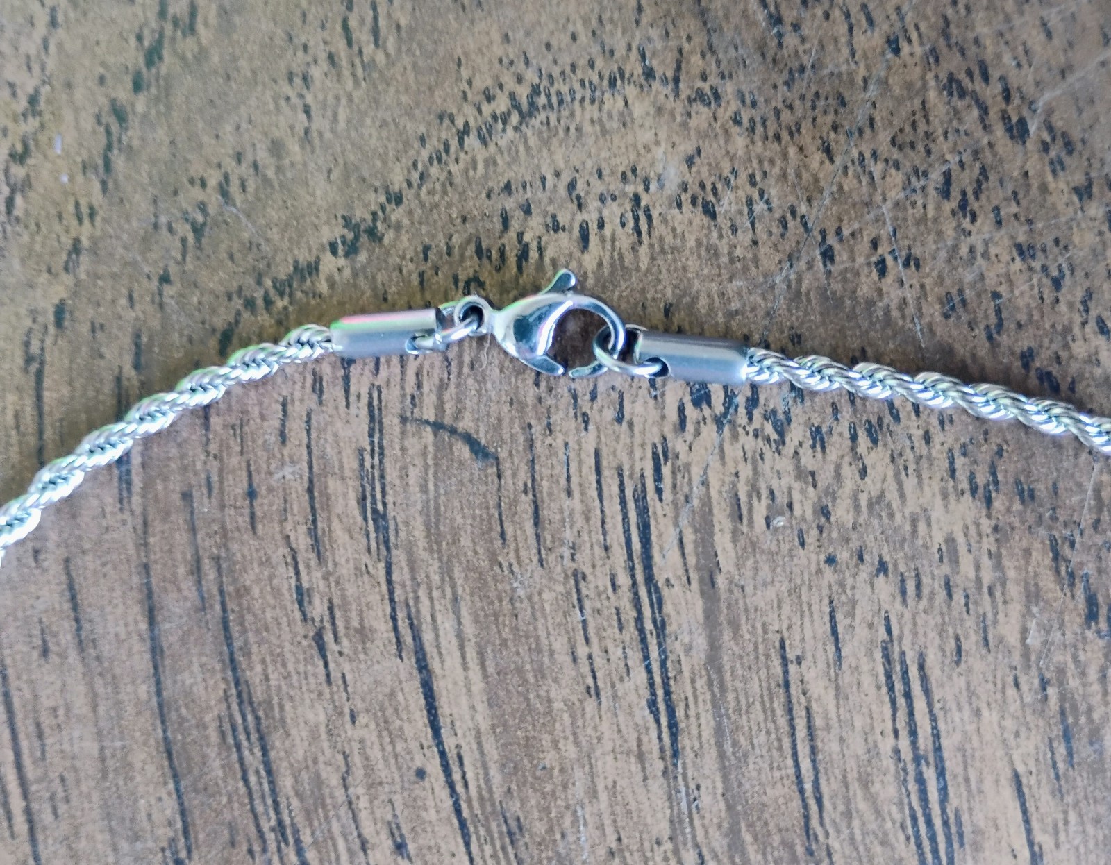 Silver Rope Chain Necklace w/ Angel Charm Pendant, Spring Ring Closure, No Stone