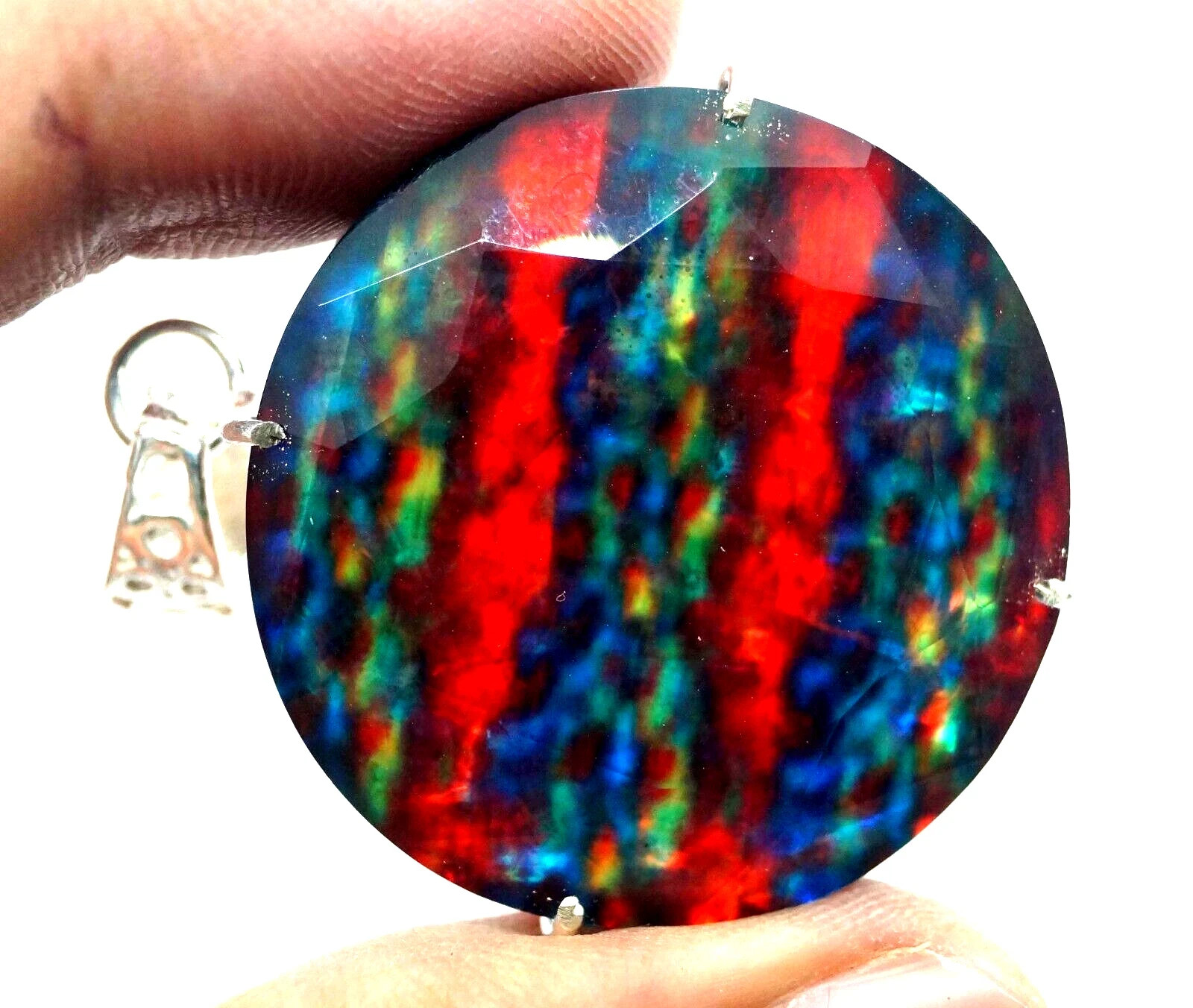 50 CT+ Amazing Fire Ammolite Pendant 925 Sterling Silver Plated Jewelry For Gift