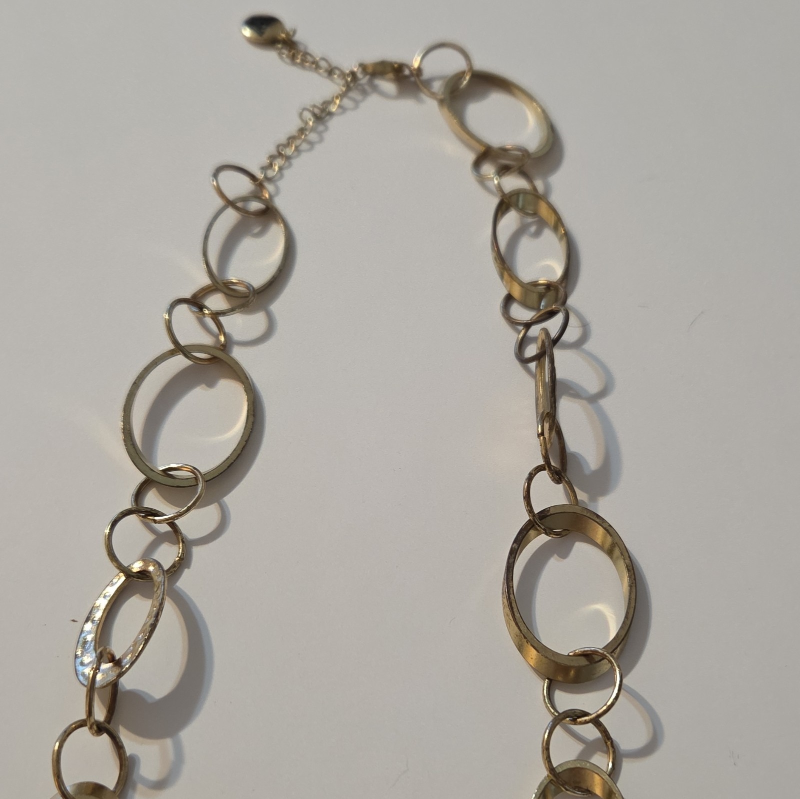 Gold Tone Metal Oval Link Chain Necklace w/ Lobster Clasp, Adjustable, No Stone