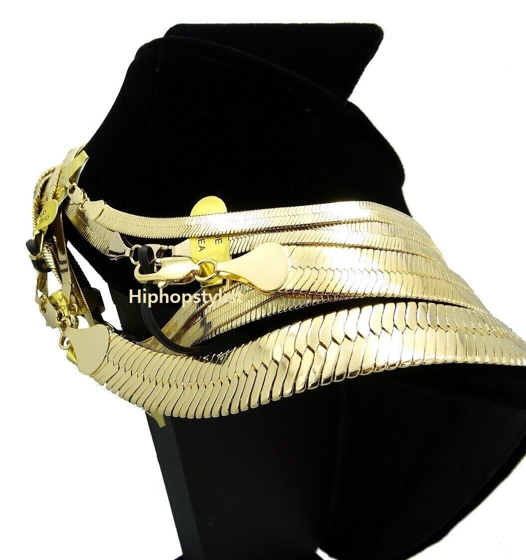 Unisex Herringbone Chain 14k Gold Plated 3mm to 11mm 8″ 16″ 18 20 24 30 Necklace