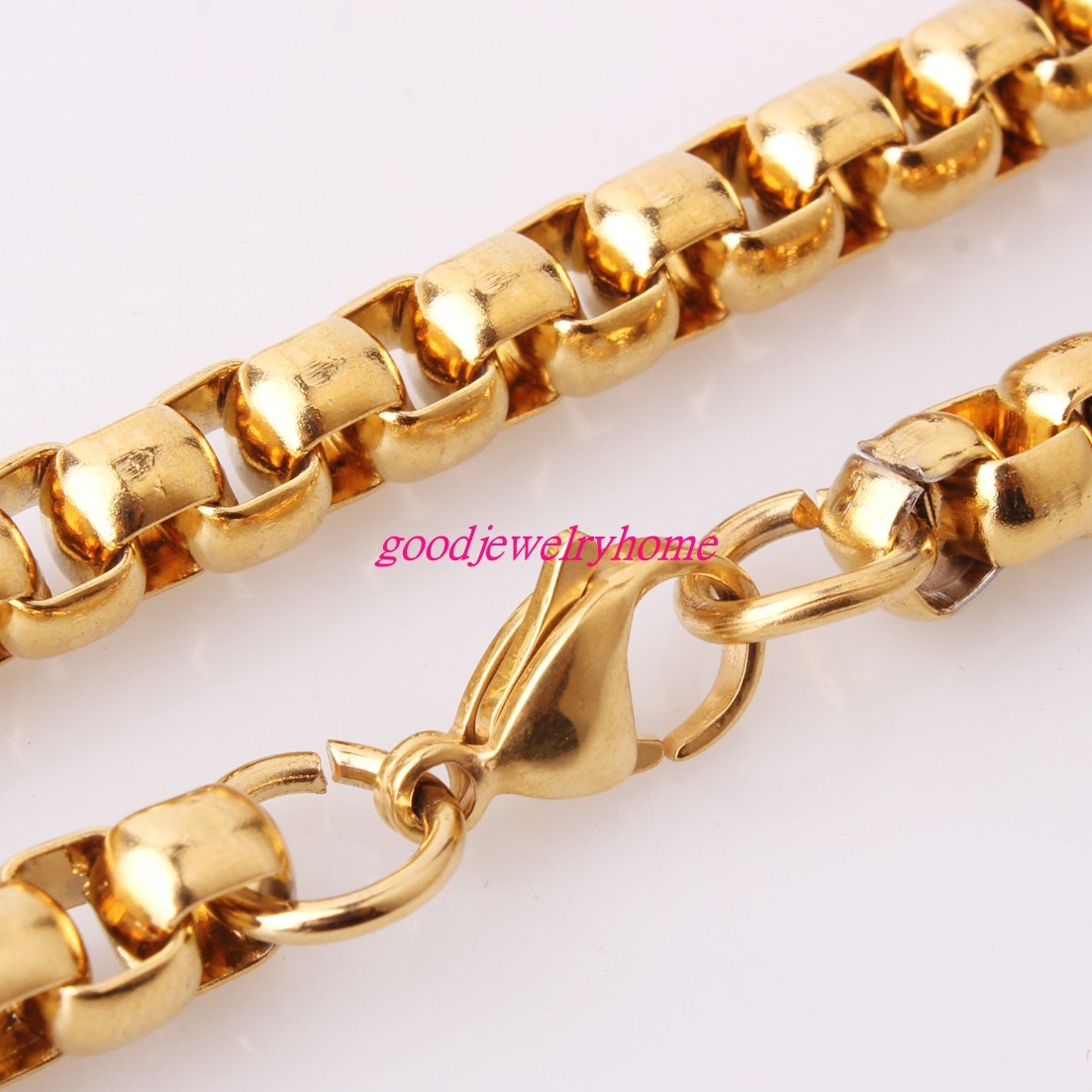 2/3/4/5/7MM Gold Plated Stainless Steel Rolo Box Chains Necklace Bangle 7″-40″