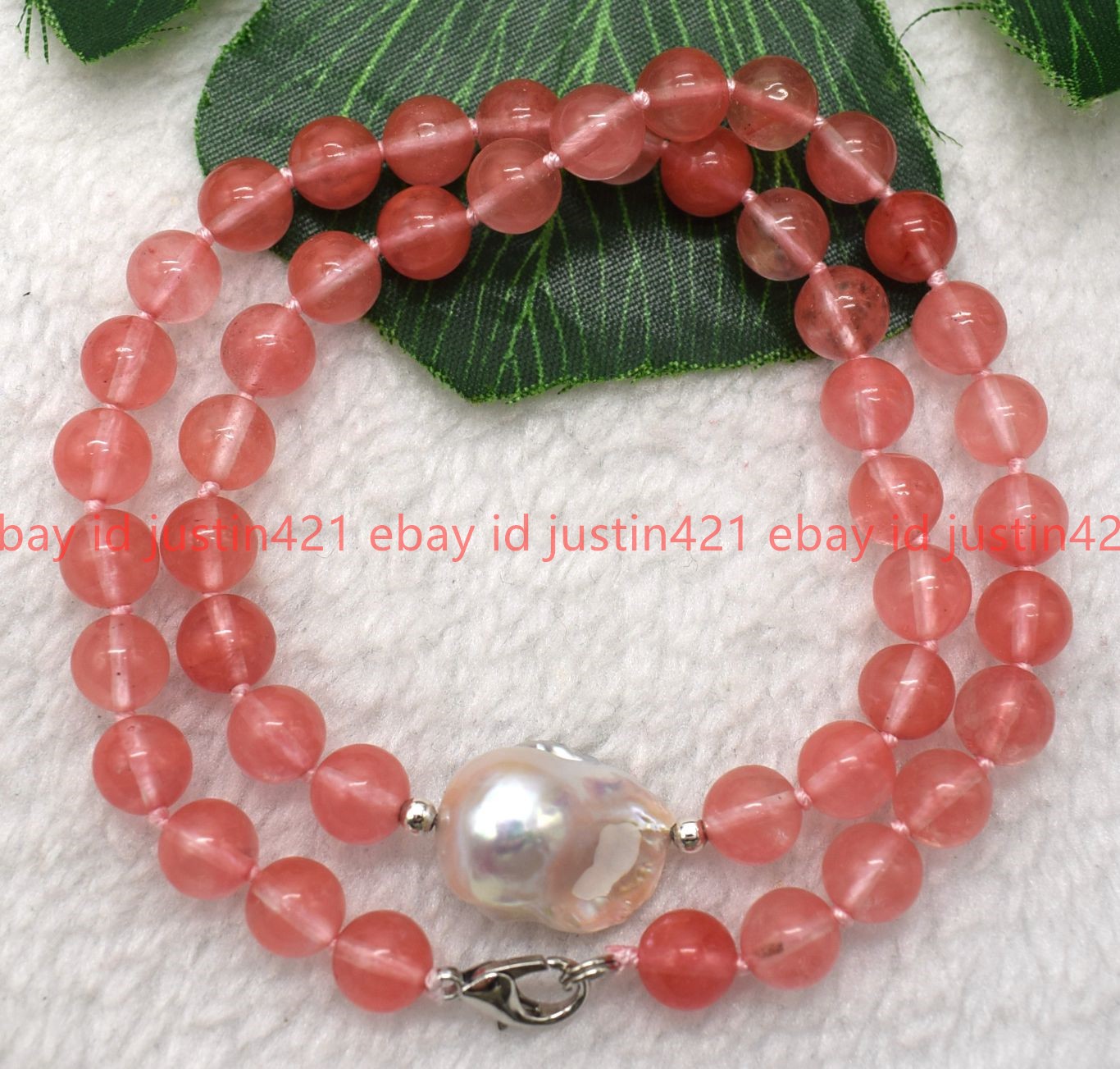 8/10/12mm Red Watermelon Tourmaline Baroque Pearl Round Beads Necklace16-28in