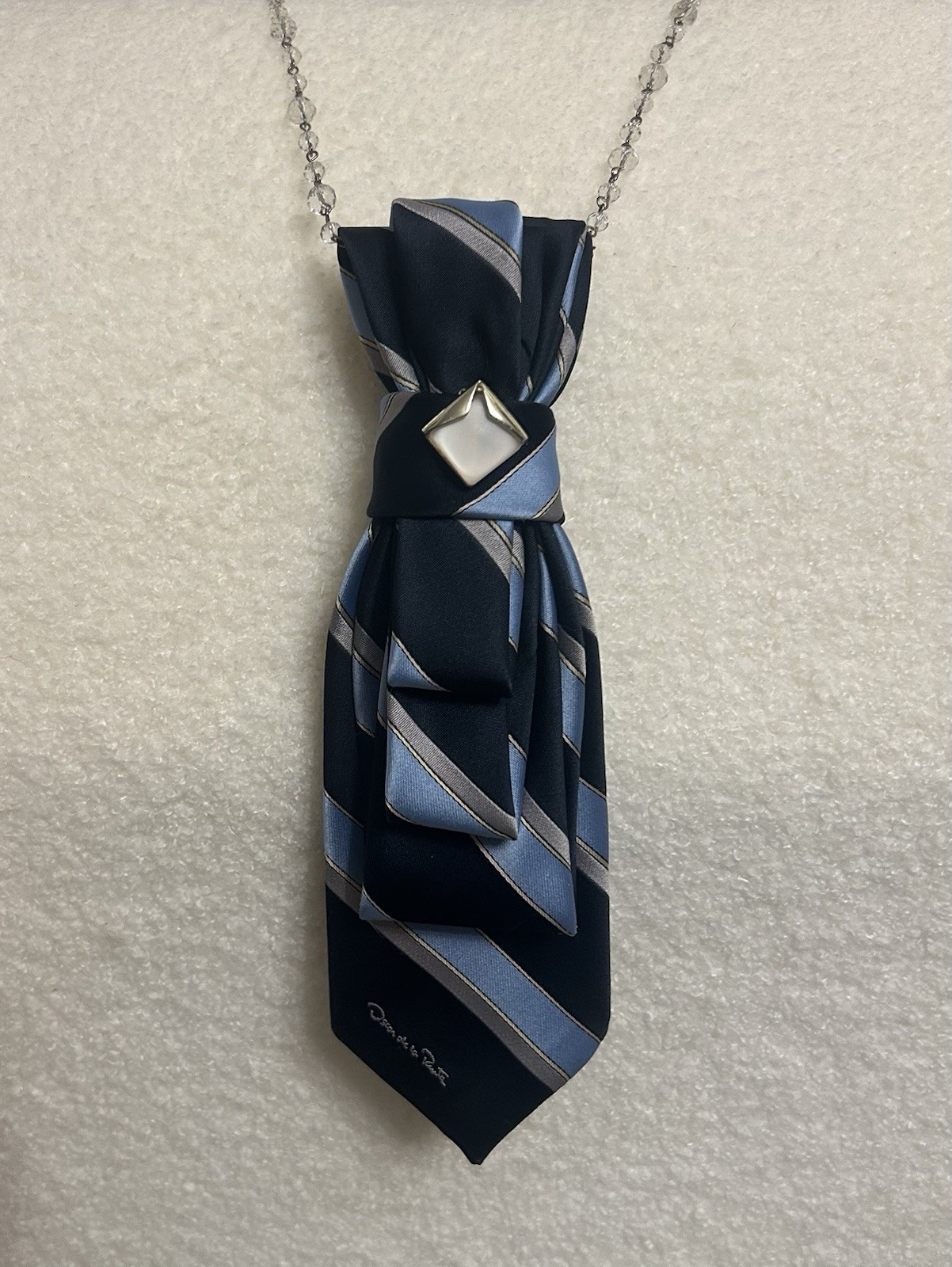 Upcycled Silk Tie Necklace with Embelishment