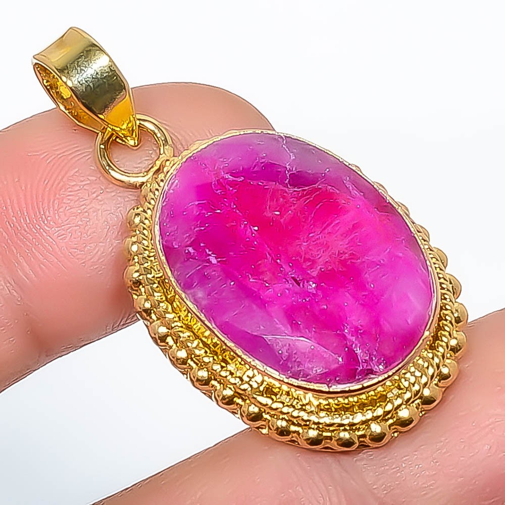 Ruby (Lab-Created) Gemstone 18k Yellow Gold Plated Pendant 1.56″ P61