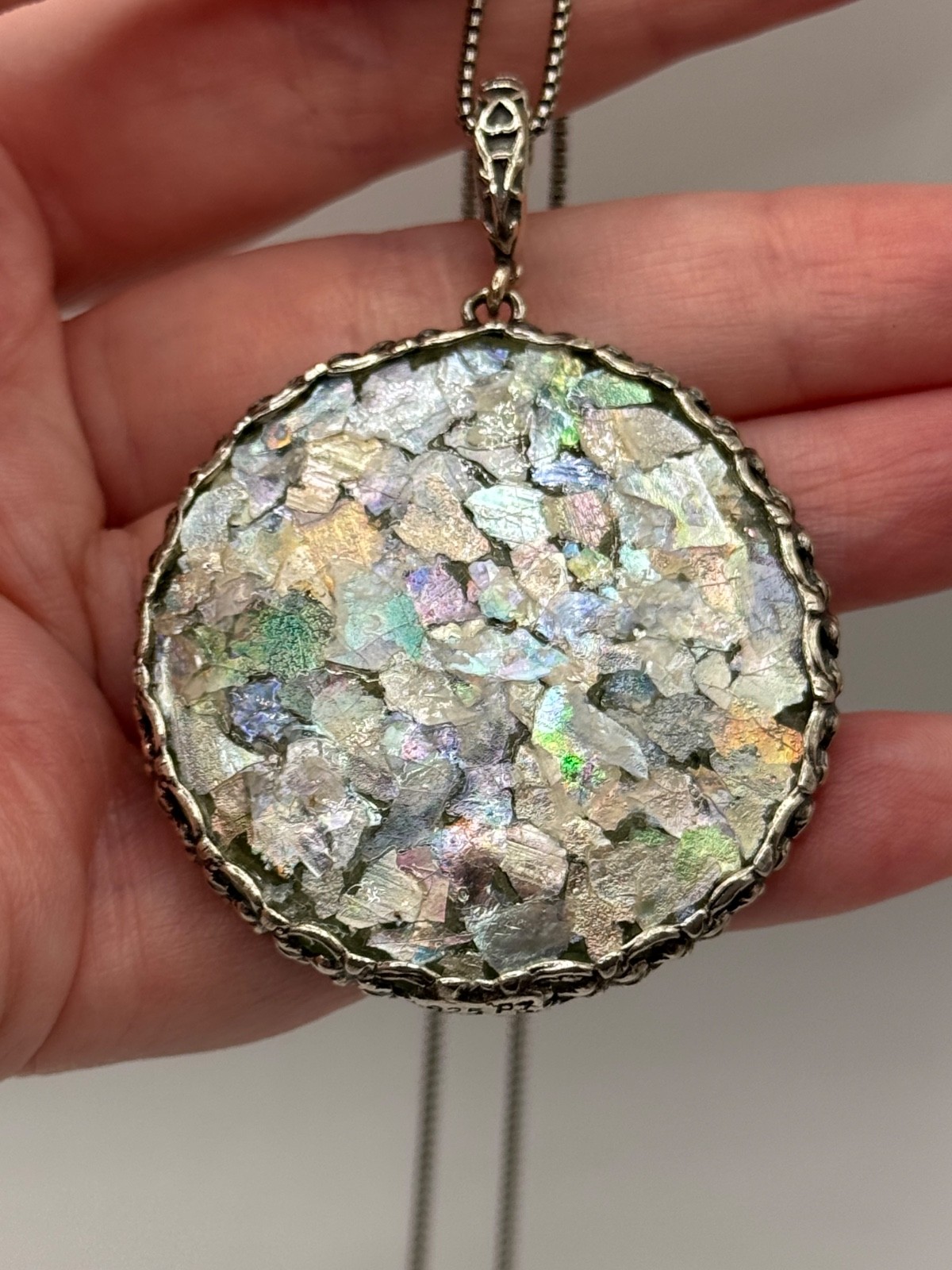 Or Paz Israel Roman Glass Sterling Silver Enhancer Pendant Necklace