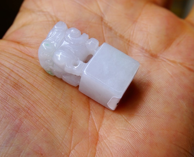 Certified Natural Grade A White Green Jade Jadeite Seal w Pixiu 684