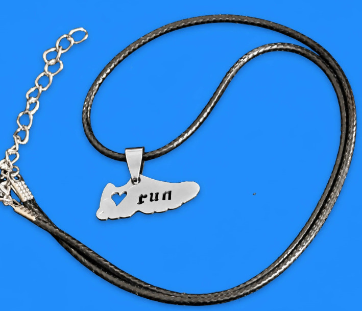 Stainless Steel Running Shoe Pendant Adjustable Waxed Cord Necklace 45-50cm