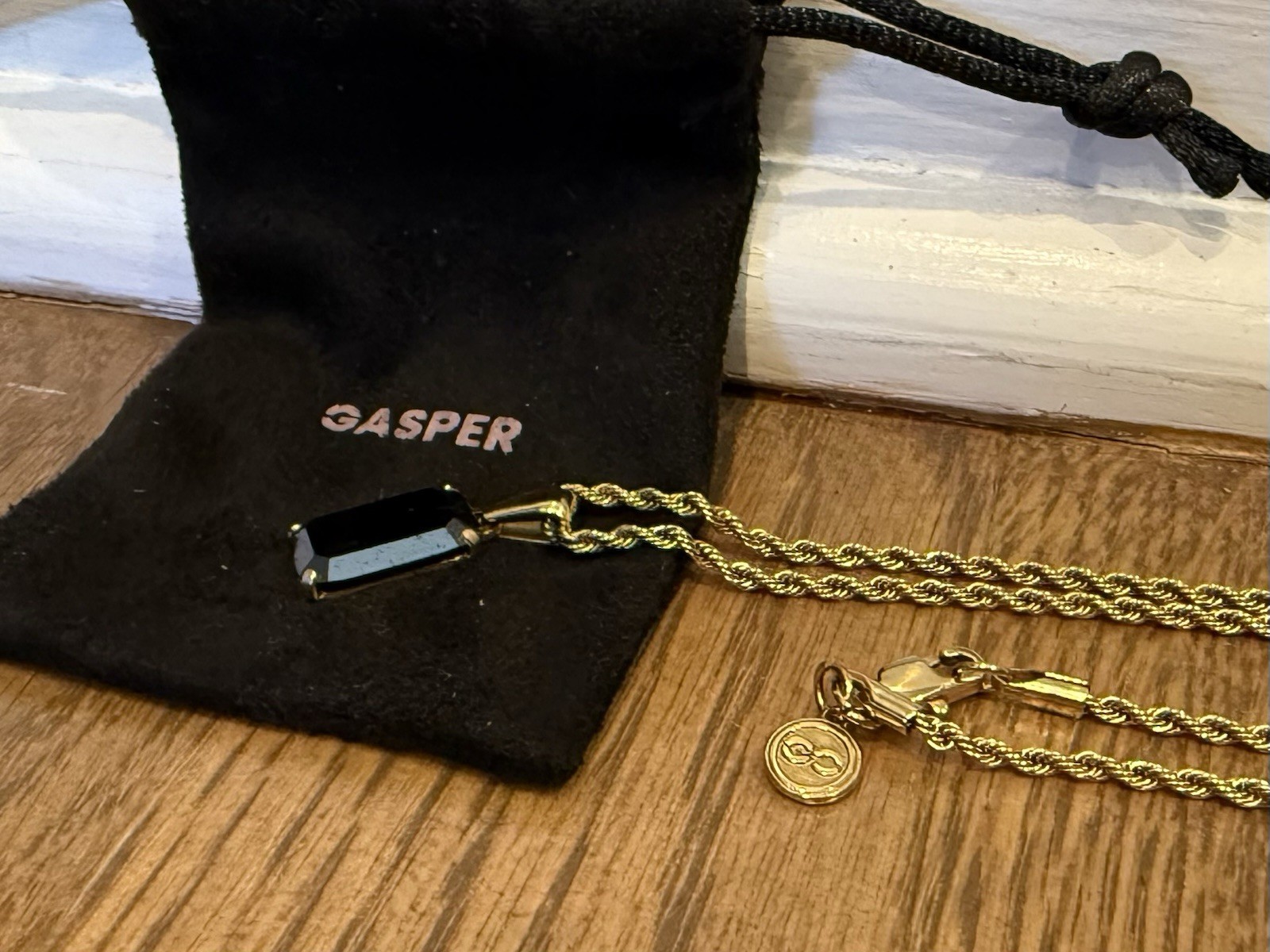 Gasper Void Onyx Pendant + Gold Rope Chain 20″ / 50cm Necklace + Original Pouch