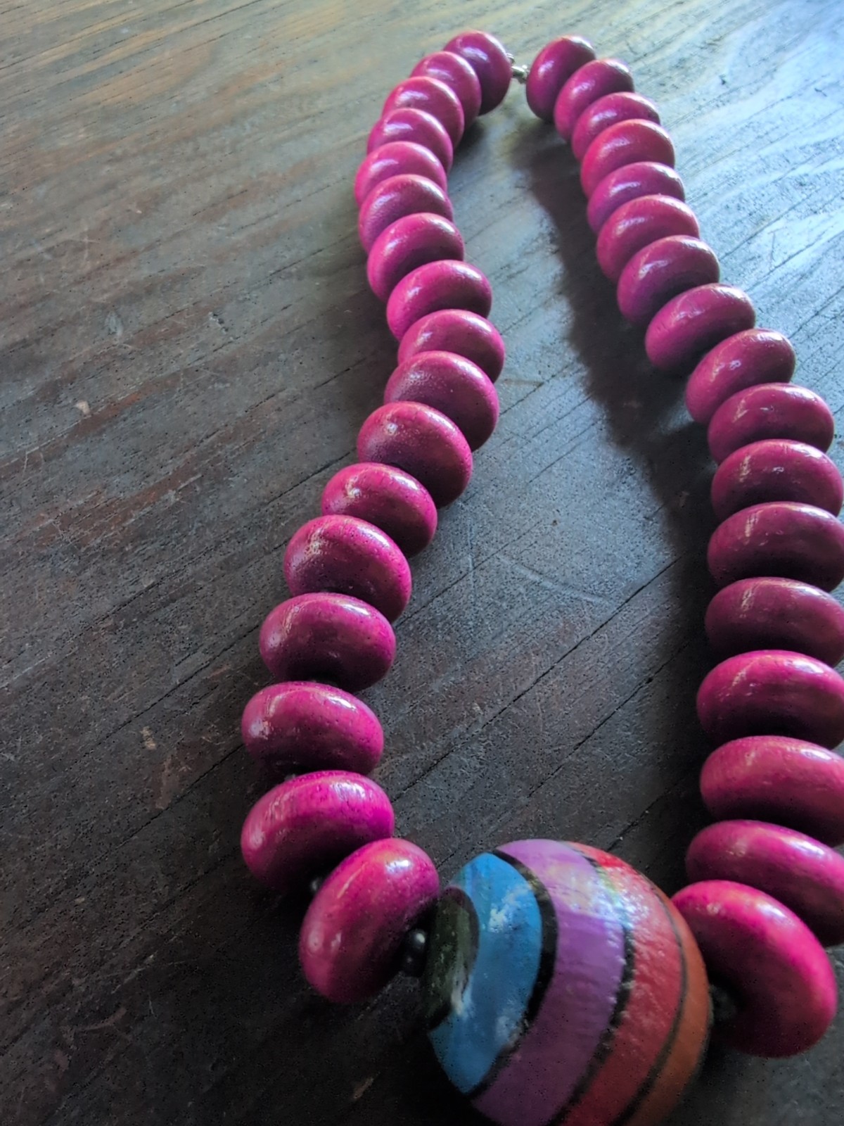 Multicolored Wooden Beaded Necklace 16″in /40cm