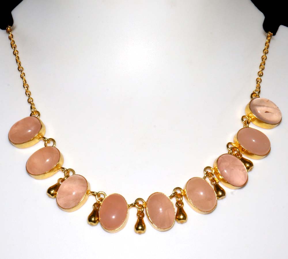 Golden Plated Exclusive Rose Quartz Choker Necklace 18″ Limited Stock Deal GW