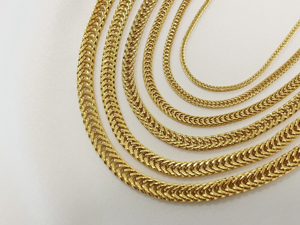 18K Yellow Gold 2mm-7mm Franco Square Box Chain Necklace Men Womens 18″- 28″