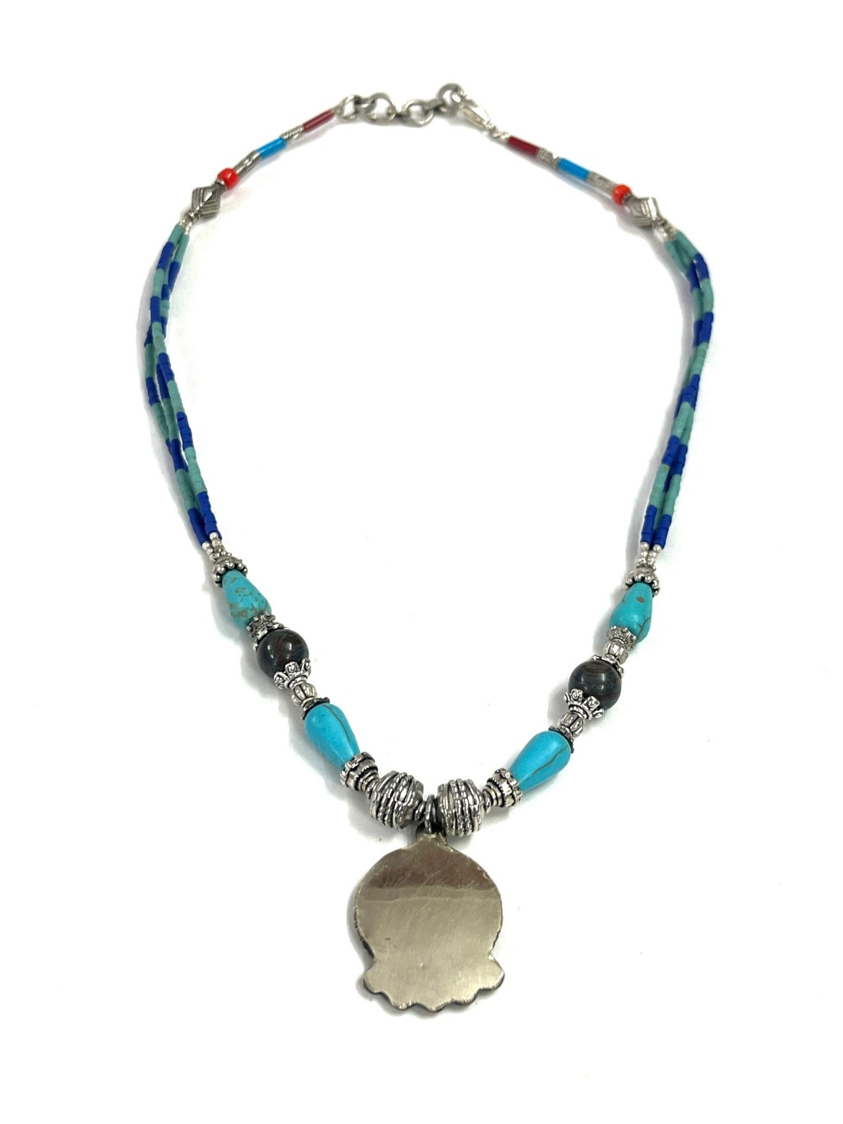 Nepalese Lapis Turquoise Gemstone Tibetan Necklace Jewelry, 17 inch Adjus