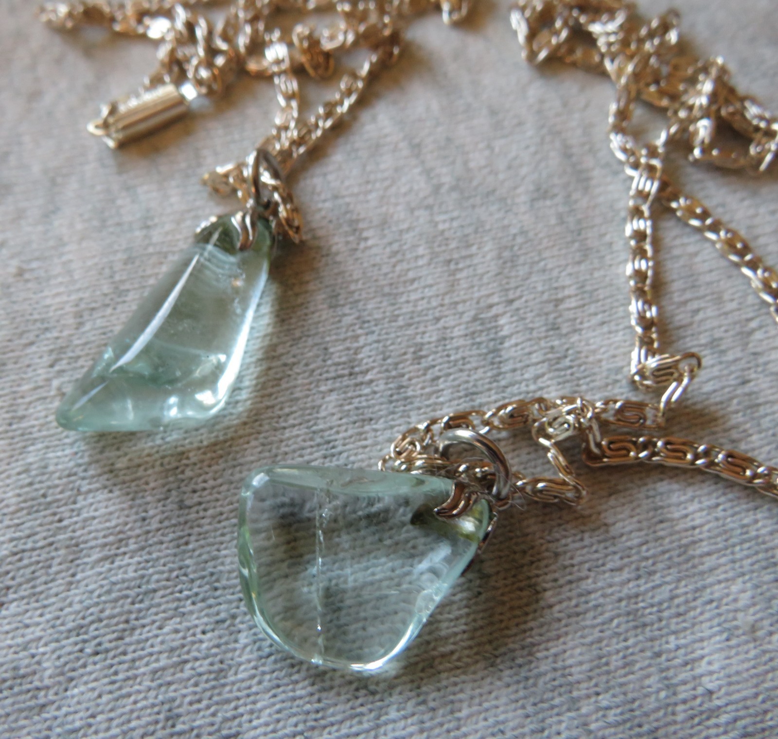 Lot of 2 Clear Glass Beaded Necklaces Silver Tone Chains / Pendants