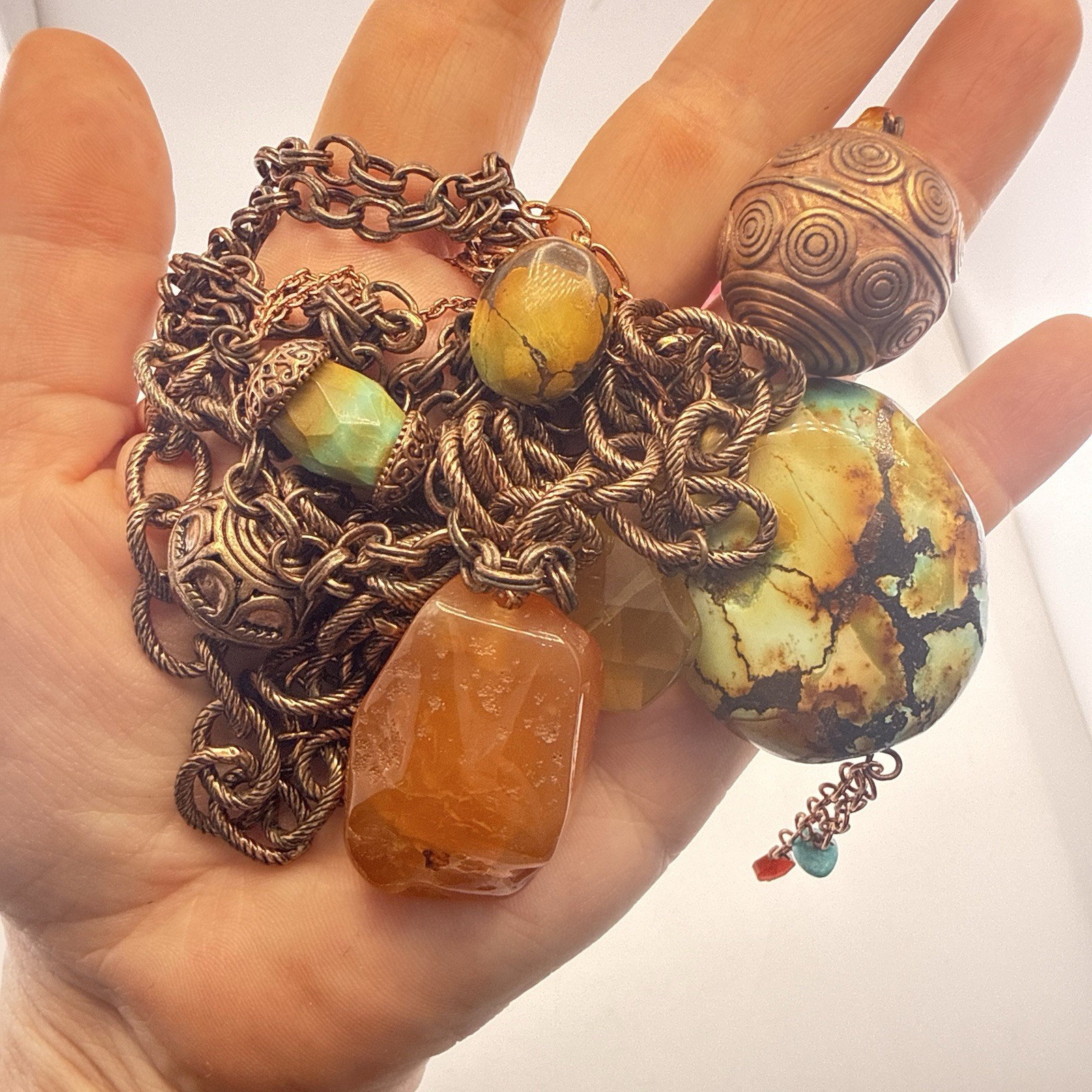 Deb Guyot Necklace Turquoise Chunky Bronze Boho Mixed Metals Artisan Southwest