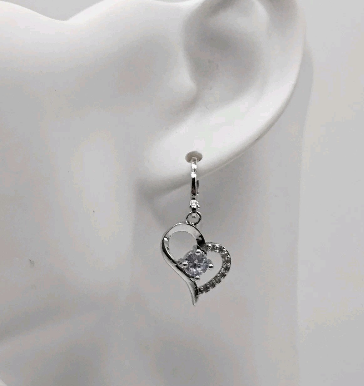 Silver Tone Crystal Heart Pendant Necklace Earrings – Womens Fashion Jewelry Set